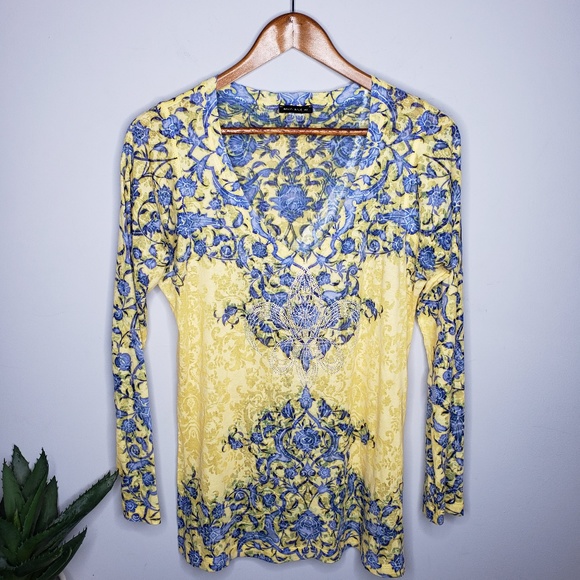 Nally & Millie Tops - Nally & Millie Beaded Fleur de Lis Top
